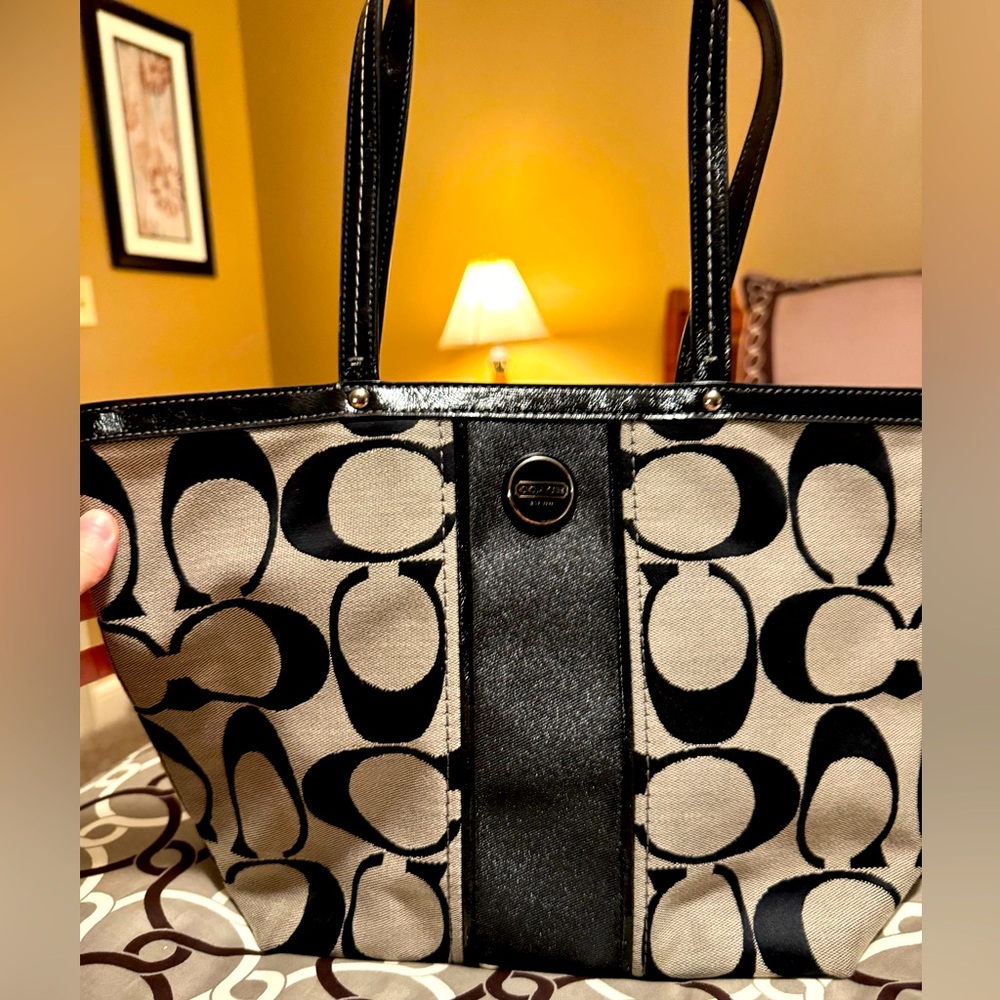 Coach Black and Gray Signature Tote Bag